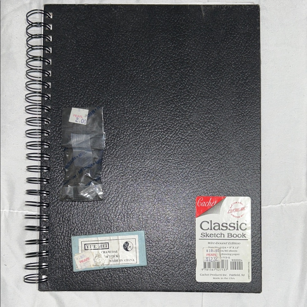 Cachet 9x12in White Sketchbook with Black Spiral Binding with Charcoal sticks